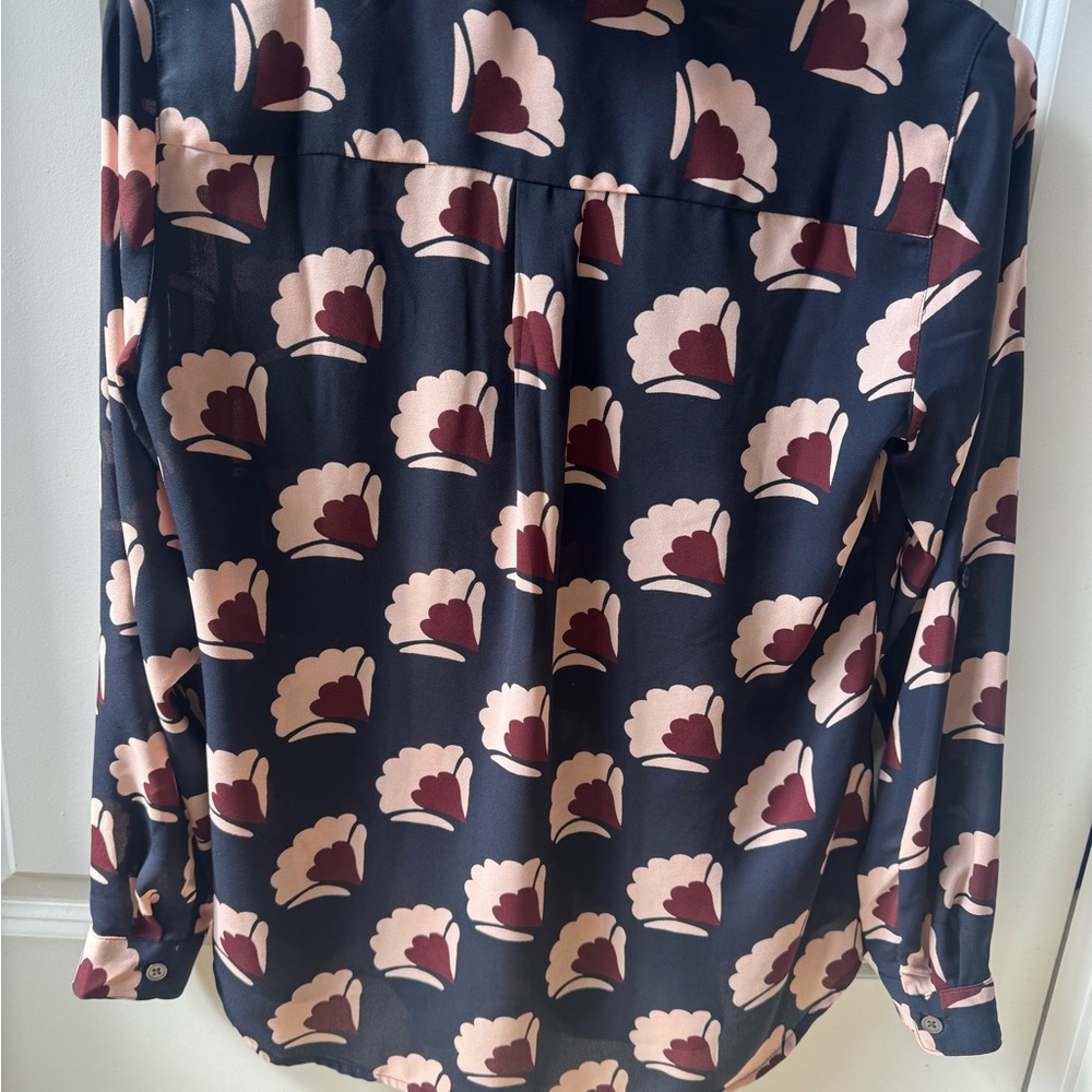 LOFT Navy and Pink Floral Blouse